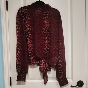 Elan Animal Print Smocked Ruffled Long sleeve Blouse Medium